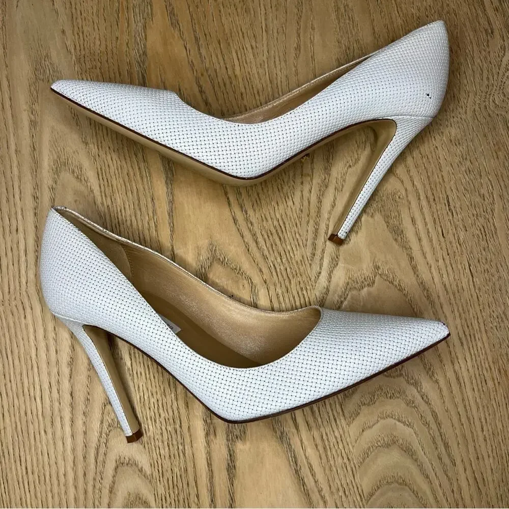 Diane Von Furstenberg White Woven Leather Heels Pointed Toe Pumps Women’s 8.5 - Picture 7 of 12